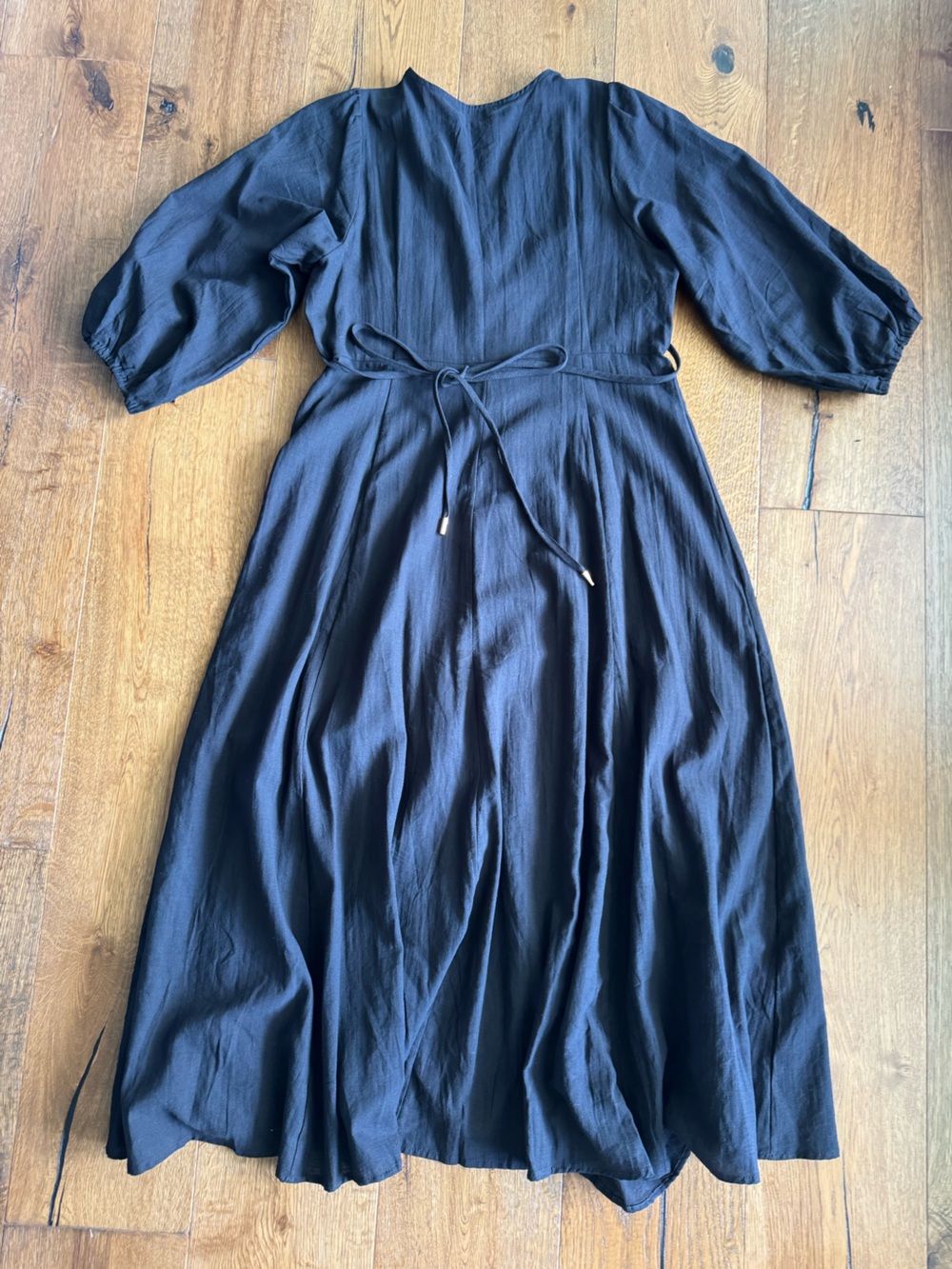 Iris Maxi Melina L/S Dress Black Size 8 Button Front V Neck Puff Sleeves - Picture 12 of 13